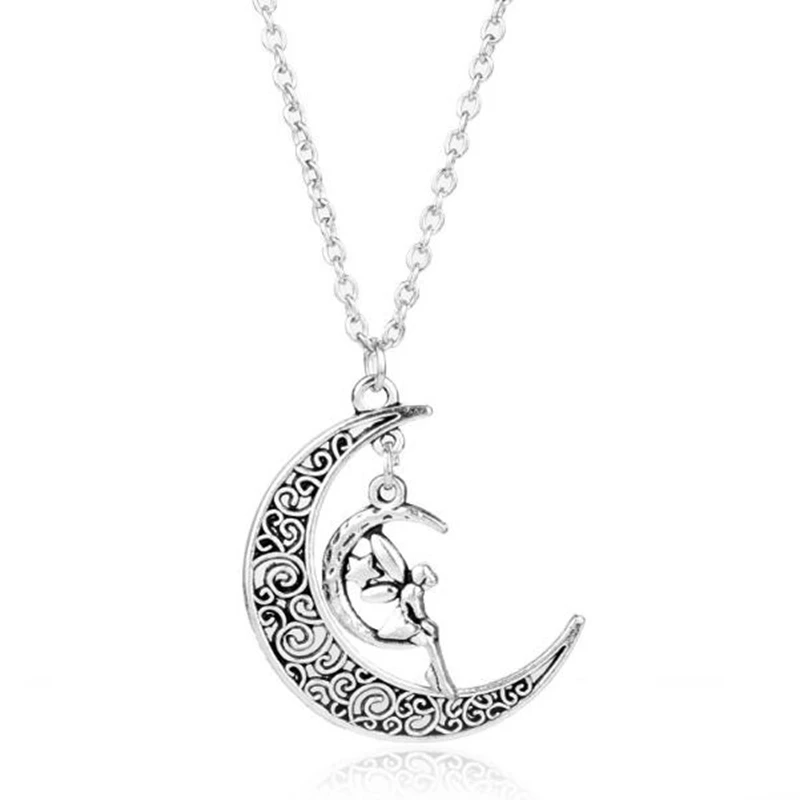 Trendy Hollow Crescent Moon Necklace Pendant For Women Angel Saturn Star Dog Paw Print Heart Choker Steampunk Jewelry Bijoux
