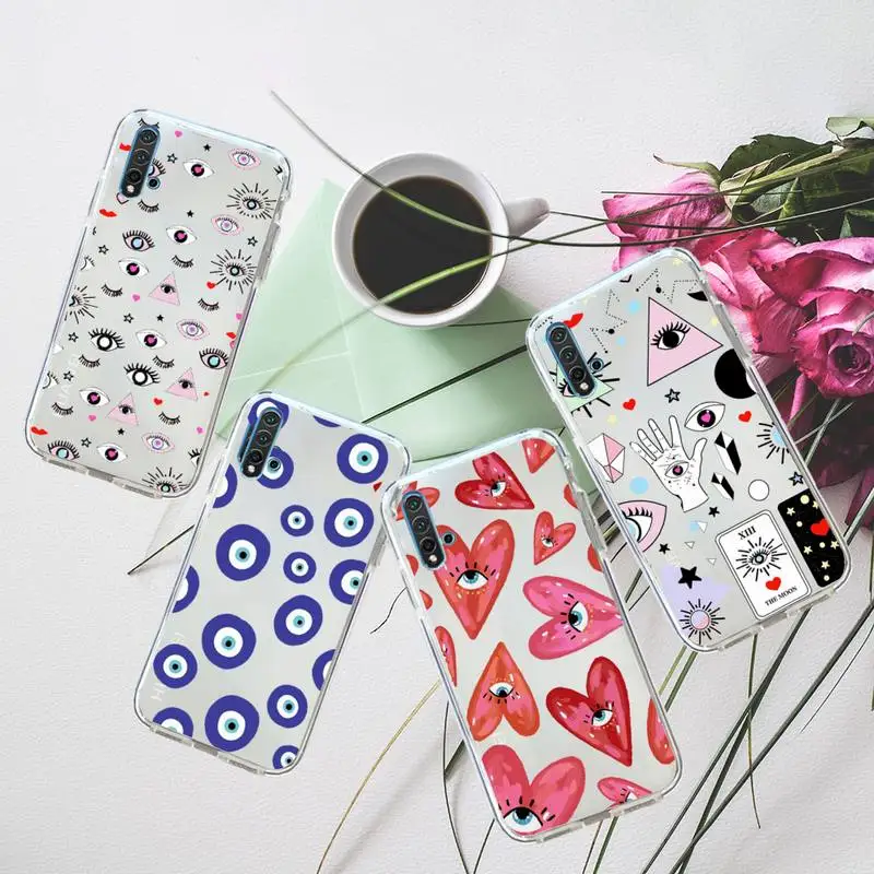 

Evil Eye Fashion pattern Phone Case Transparent for Huawei honor P mate 40 20 30 10 50 i 9 x mate pro lite 8a
