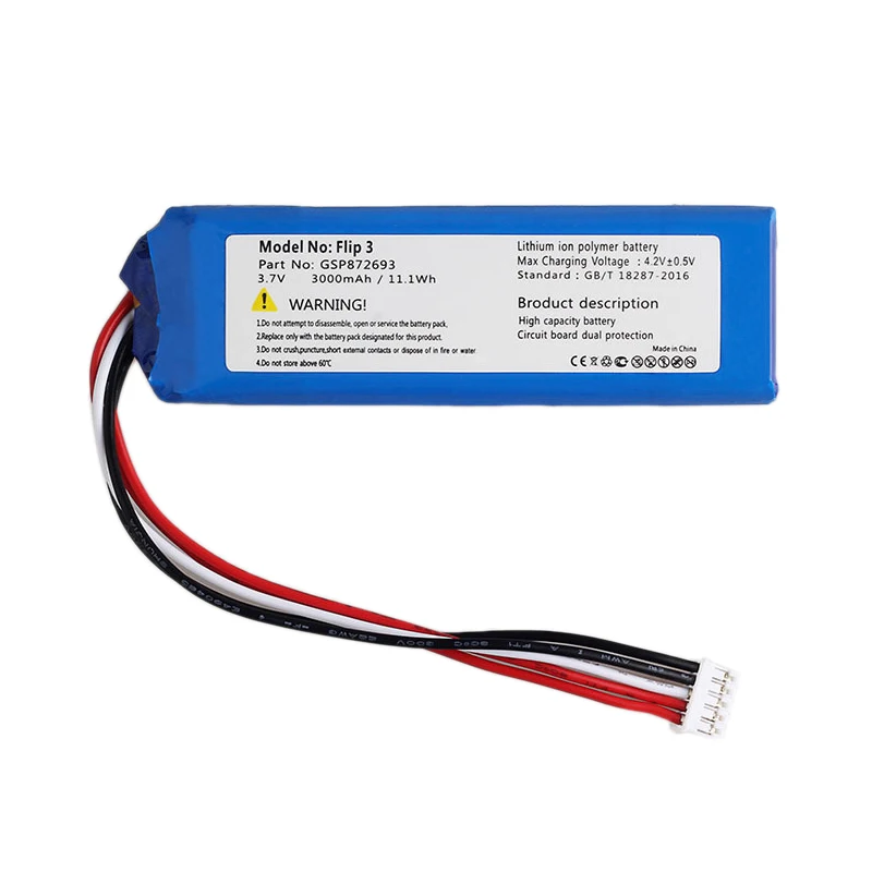 Замена 3000MAh литий-полимерный аккумулятор Батарея 3 7 V GSP872693 Перезаряжаемые для JBL