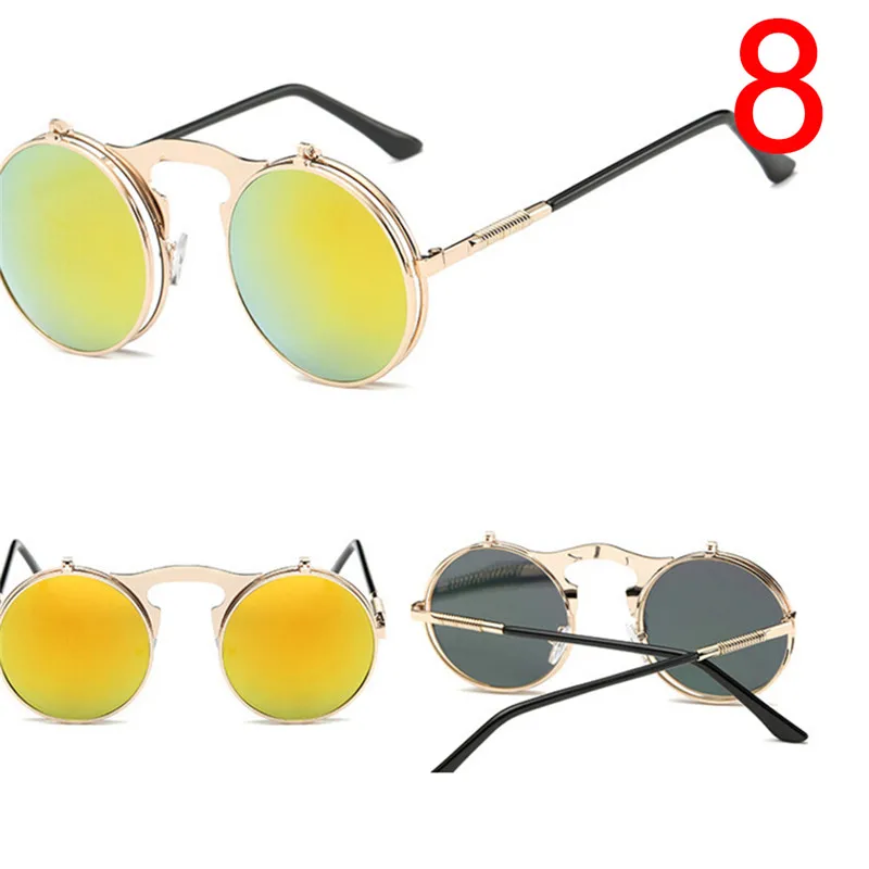 

Hot Sale Retro Steampunk Round Flip Up Sunglass Women Mens Clip On Sunglasses Metal Punk Sun Glasses Male