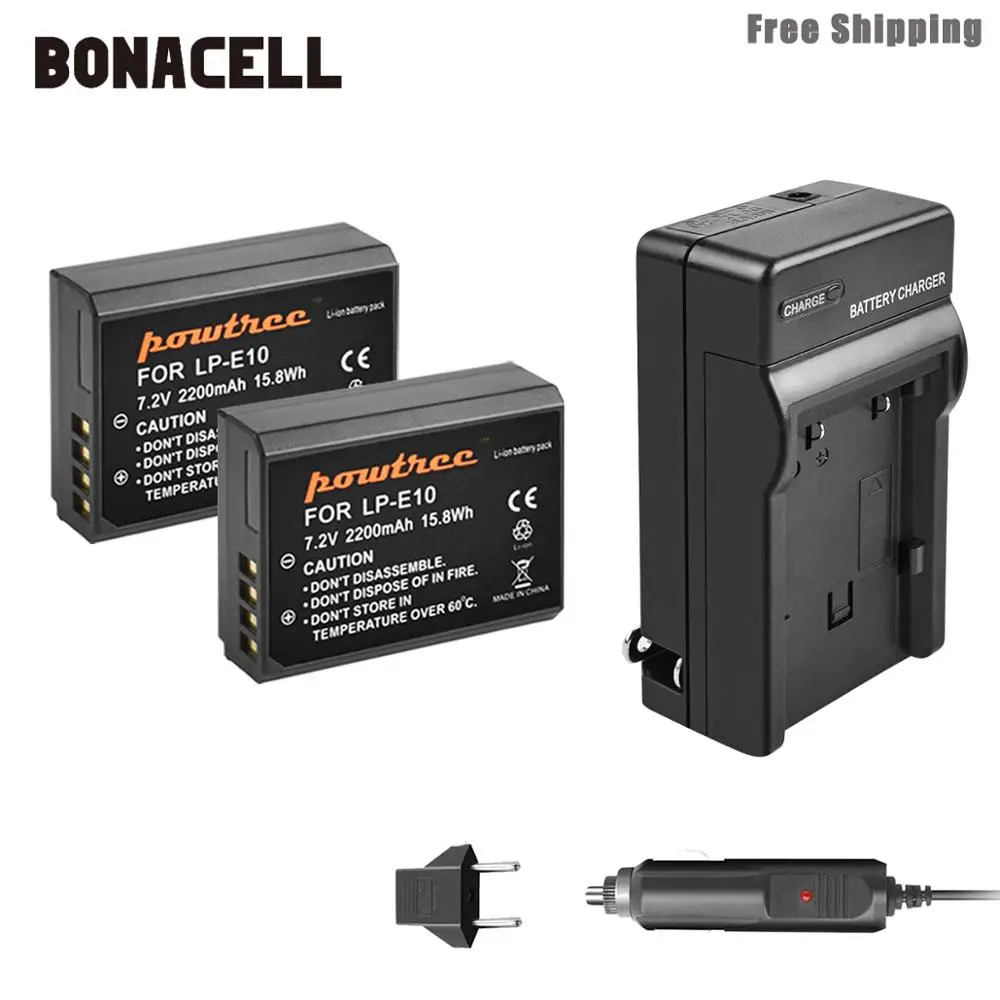 Bonacell 2200 мА/ч, LP-E10 LP E10 LPE10 Камера Батарея+ Зарядное устройство для Canon 1100D 1200D 1300D Rebel T3 T5 поцелуй X50 X70 Батарея L50