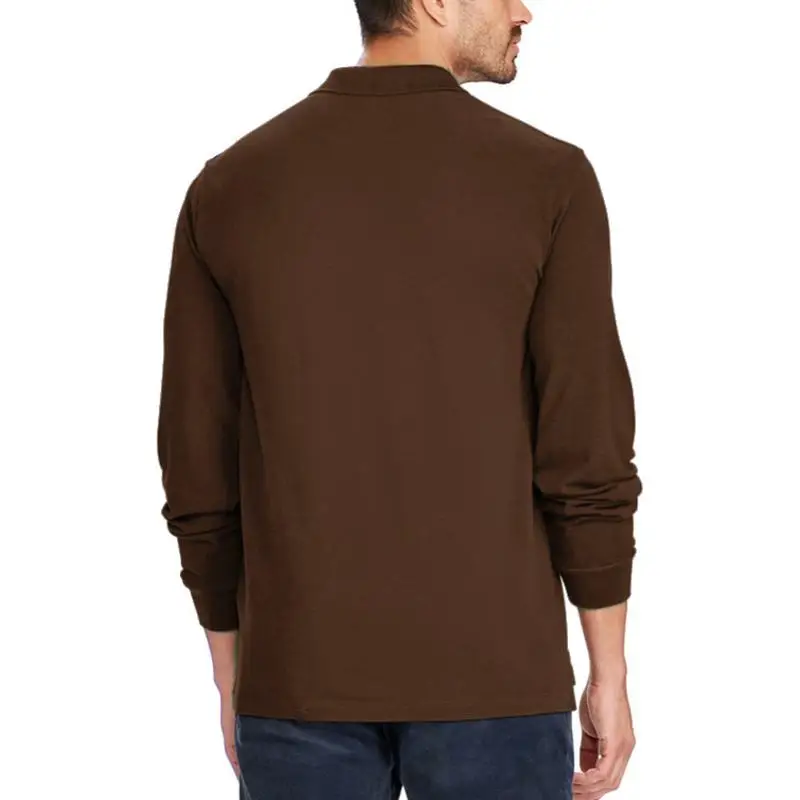 Мужская рубашка-поло с длинным рукавом из натурального хлопка | одежда