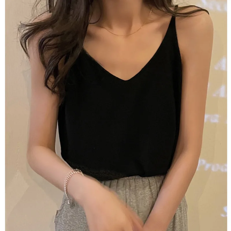 

Женский вязаный жилет Spice Girl с V-образным вырезом и французскими небольшими подтяжками, Женская внутренняя одежда, летняя белая Свободная ве...