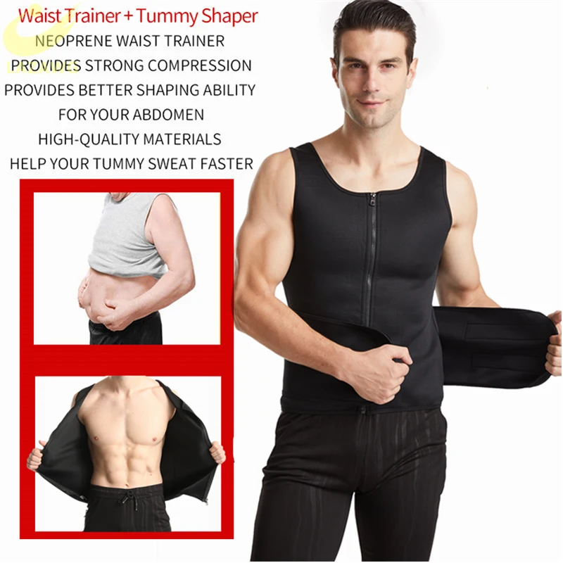 LAZAWG Mens Body Shaper Waist Trainer Sauna Suit Sweat Vest Weight Loss Shirt Fat Burner Workout Tank Tops Slimming Underwear
