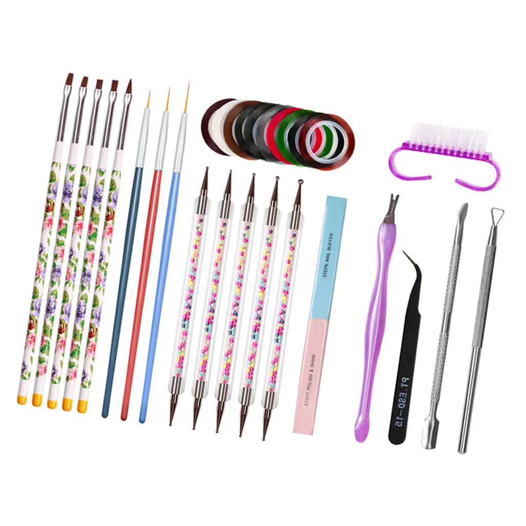 

14pcs Nail Art Painting Brushes Dotting Pen Rhinestones Striping Tape Set