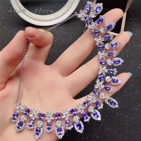 new womens 925 silver inlaid natural tanzanite clavicle necklace luxurious shiny and elegant a gift for girlfriend