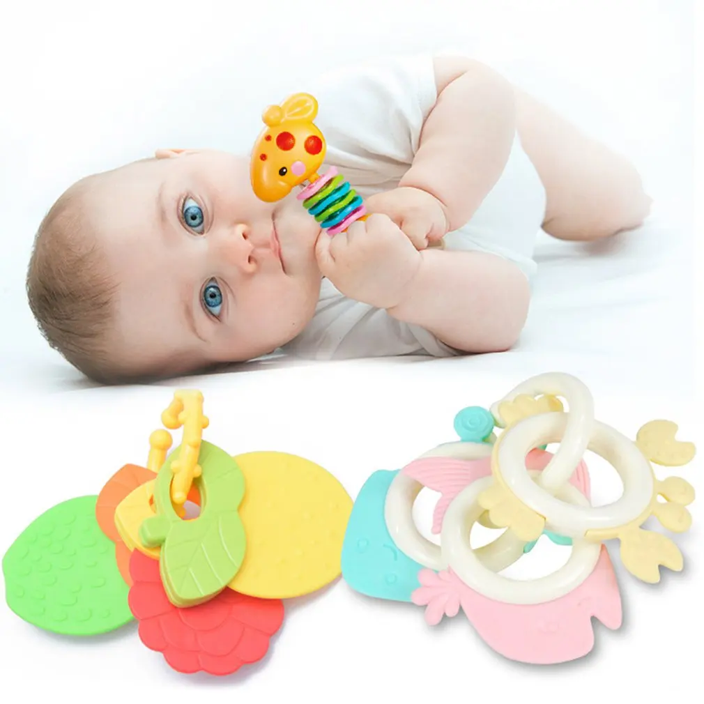 

4 Pcs Newborn Infant Babys Teether Rattles Environmental Protecting Learning Toys Hand Jingle Shaking Bell Gift