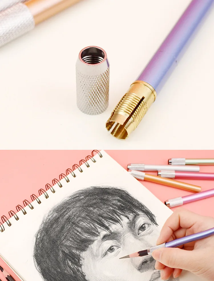 Colour metal pencil extender drawing pencil sleeve lengthener pencil connector aluminum rod lengthening rod