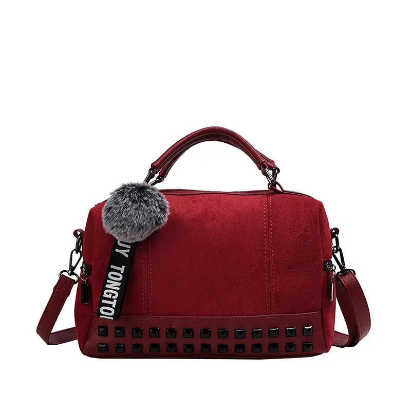 Fashion Scrub Women Hand Bags Vintage Rivet Messenger Bag Quality Retro Shoulder Bags Simple Crossbody Bag Tote Bolsa Feminina - Цвет: red