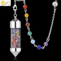 csja 7 chakra wishing bottle crystals pendulum reiki natural chip stone pendant necklace for women men divination amulet f976