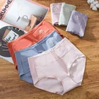 Трусы женские, хлопковые, бесшовные, кружевные, однотонные, большого размера, Трусики с высокой талией