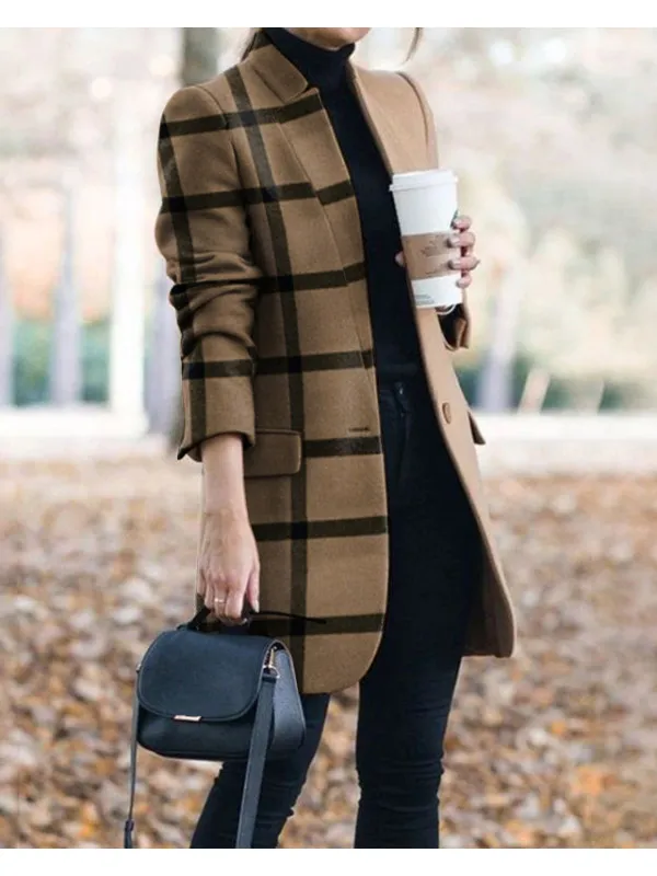 Новинка весна-осень 2021 Женское пальто большого размера длинная клетчатая