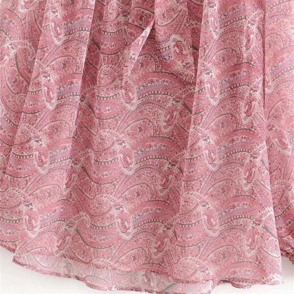 

Spring 2020 Women's New Loose Thin French Round Neck Puff Sleeve Shirt Ribbon Bow Print Chiffon Shirt
