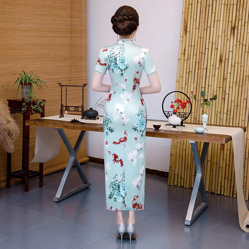 Атласное стильное пикантное традиционное китайское платье Ципао в стиле с