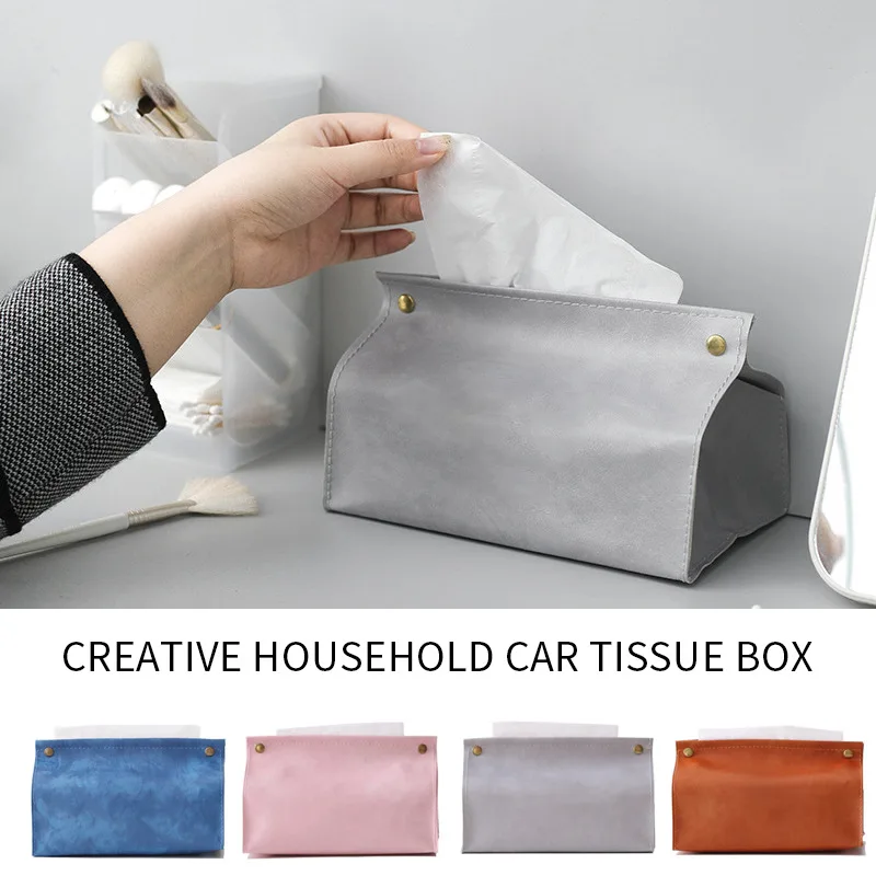 

PU Leather Napkin Towel Storage Box Toilet Draw Paper Boxes Countertop Desktop Car Creative Large Facial Tissue Holder Wholesale