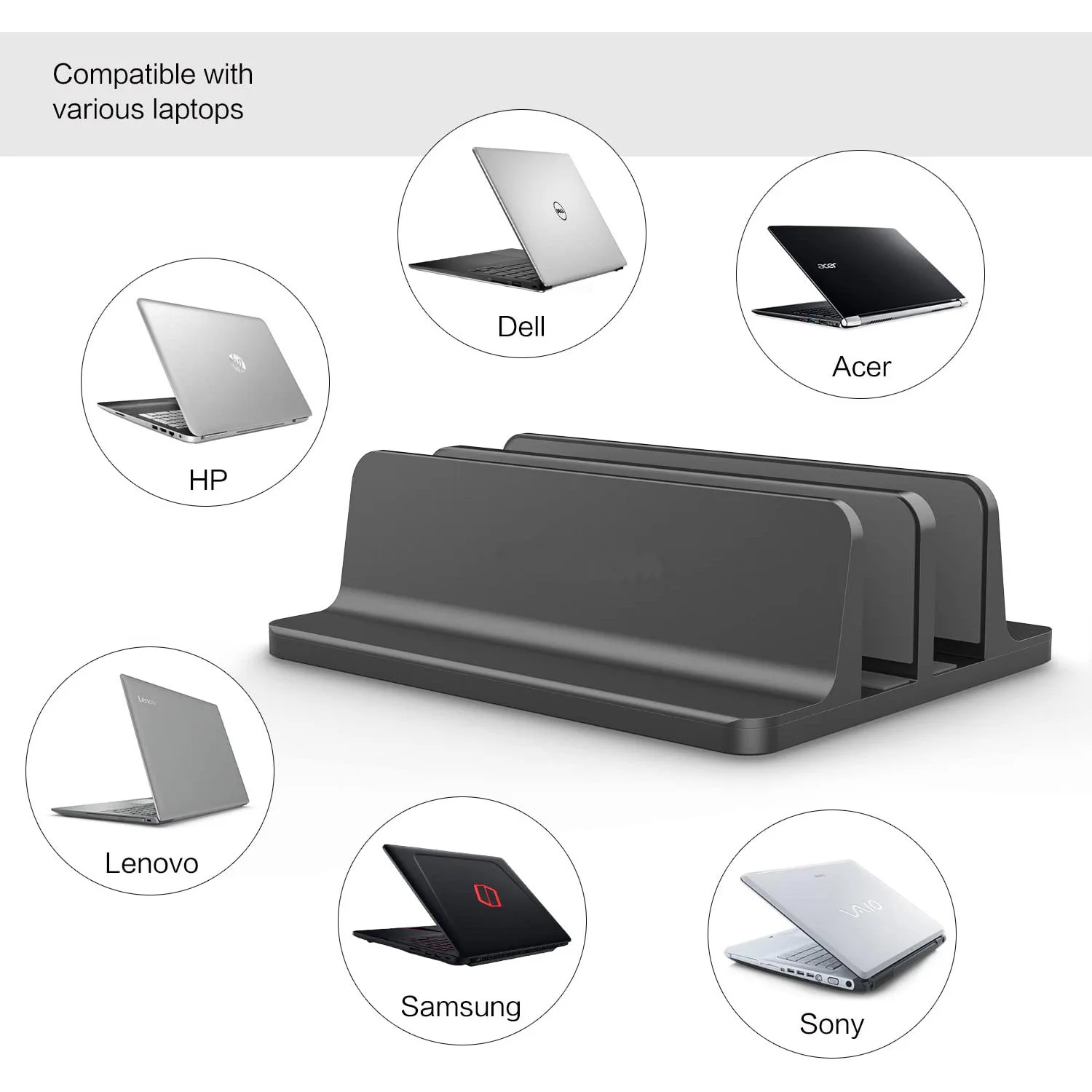 

Vertical Laptop Stand Double Desktop Stand Holder with Adjustable Dock (Up to 17.3 Inch)