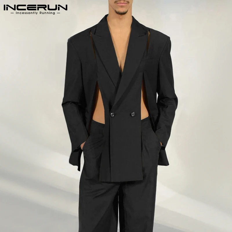 

New Men's Fashion Hot Sale Blazer Solid All-match Simple Party Nightclub Zip Jackets Dress Suits Coats S-5XL INCERUN Tops 2021