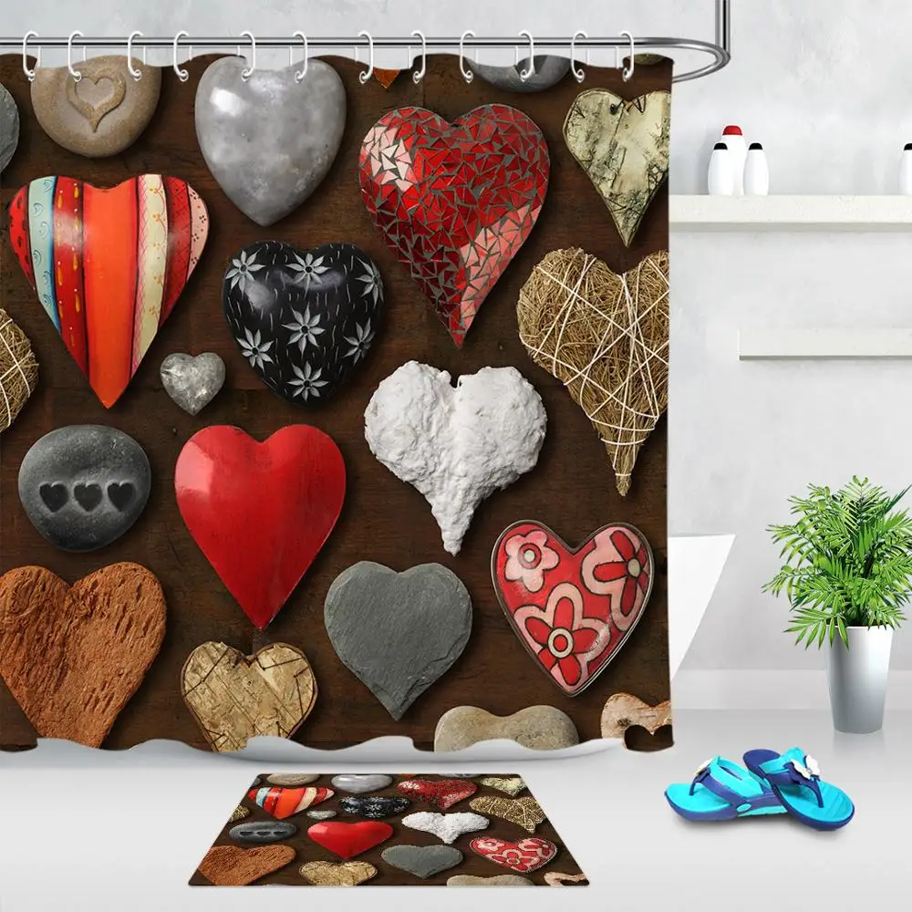 День Святого Валентина камень в форме сердца Металл Дерево занавеска для душа
