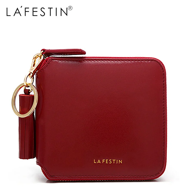 LAORENTOU Brand Women Standard Wallet Genuine Leather Wallets Fashion Short Zipper Purse Lady Coin Pocket Card Holder for Women