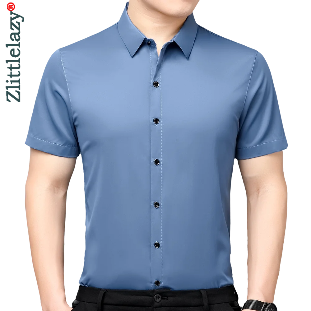 

2022 Дизайнерские однотонные мужские рубашки для мужчин, корейская мода, летняя рубашка с коротким рукавом, роскошное платье, повседневная од...