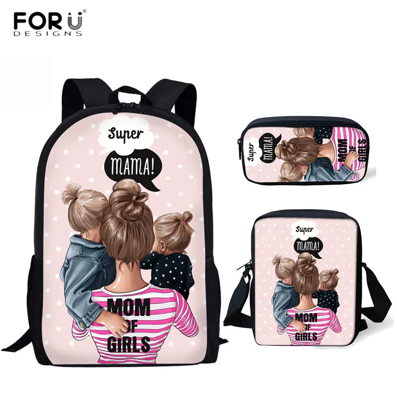 FORUDESIGNS/школьные сумки для супер мамы Harajuku Kawaii рюкзак для детей девочек Повседневный 3 шт. школьные сумки ортопедический рюкзак Mochilas - Цвет: HMA170CEK
