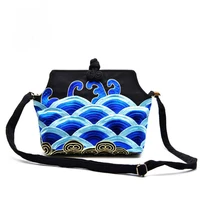 newest national style embroidery womens bag leisure lady travel messenger bag blue stripe single shoulder cross canvas handbags