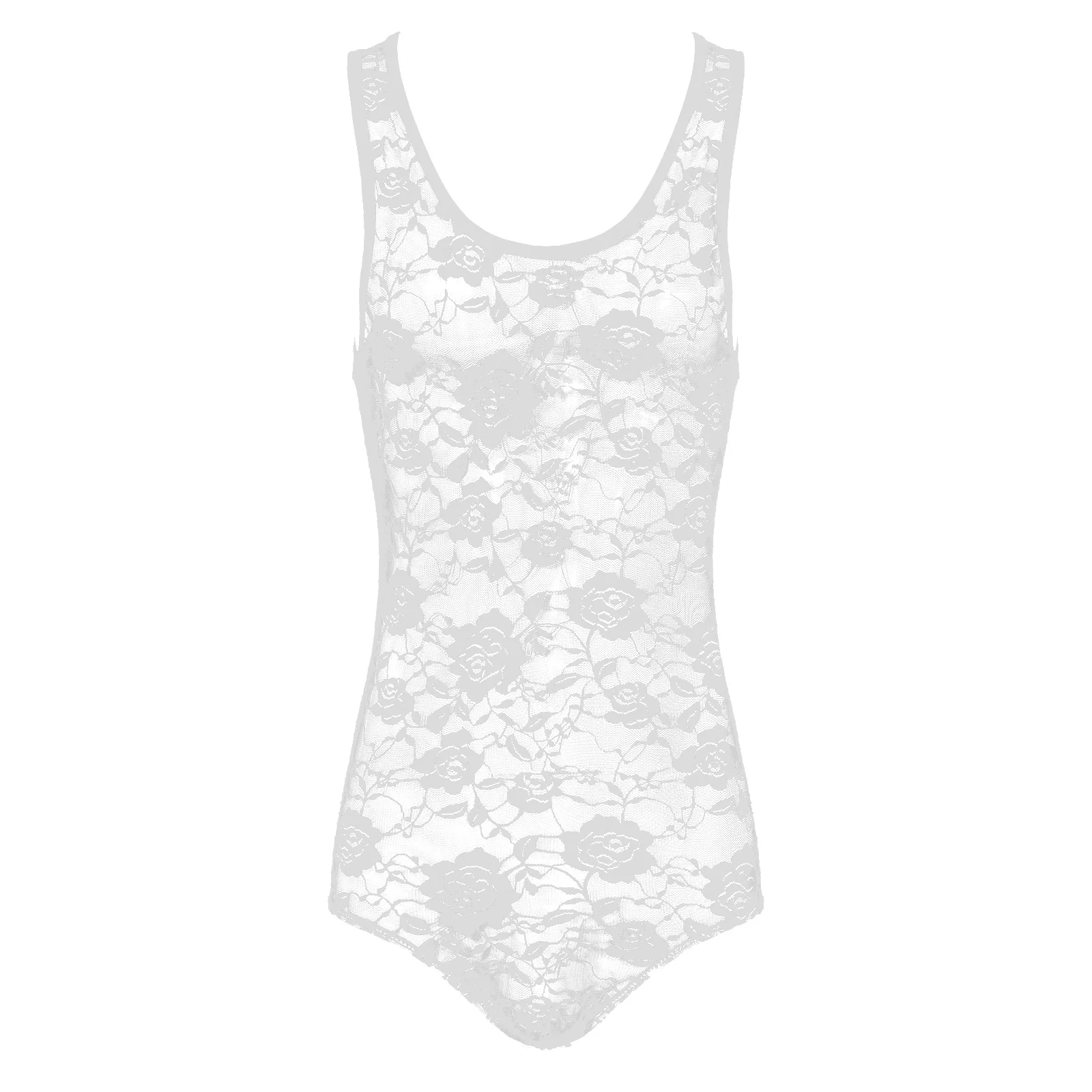 Мужское кружевное прозрачное боди с цветочным принтом Облегающий комбинезон без