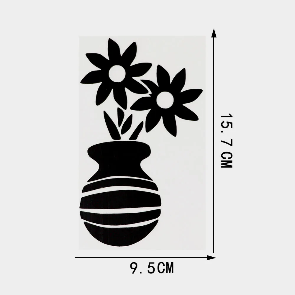 YJZT 9.5CM×15.7CM Funny Plant Flowers In Vase Vinyl Car Sticker Decal Black/Silver 18B-0110 | Stickers