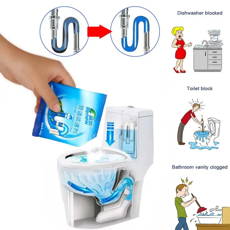 

50g/bag Powerful Sewer Blocking Clean Deodorant Sink Drain Cleaner Pipe Dredging Agent For Kitchen Toilet Plumbing Tools TSLM1
