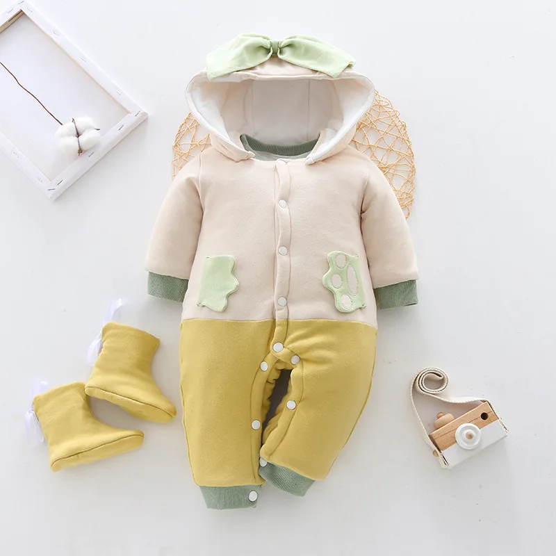 

Newborn Baby Clothes Autumn Winter Hooded Baby Romper Warm Baby Girls Clothes For Boys Jumpsuit Clothes 0 3 6 9 Month Free Shoes