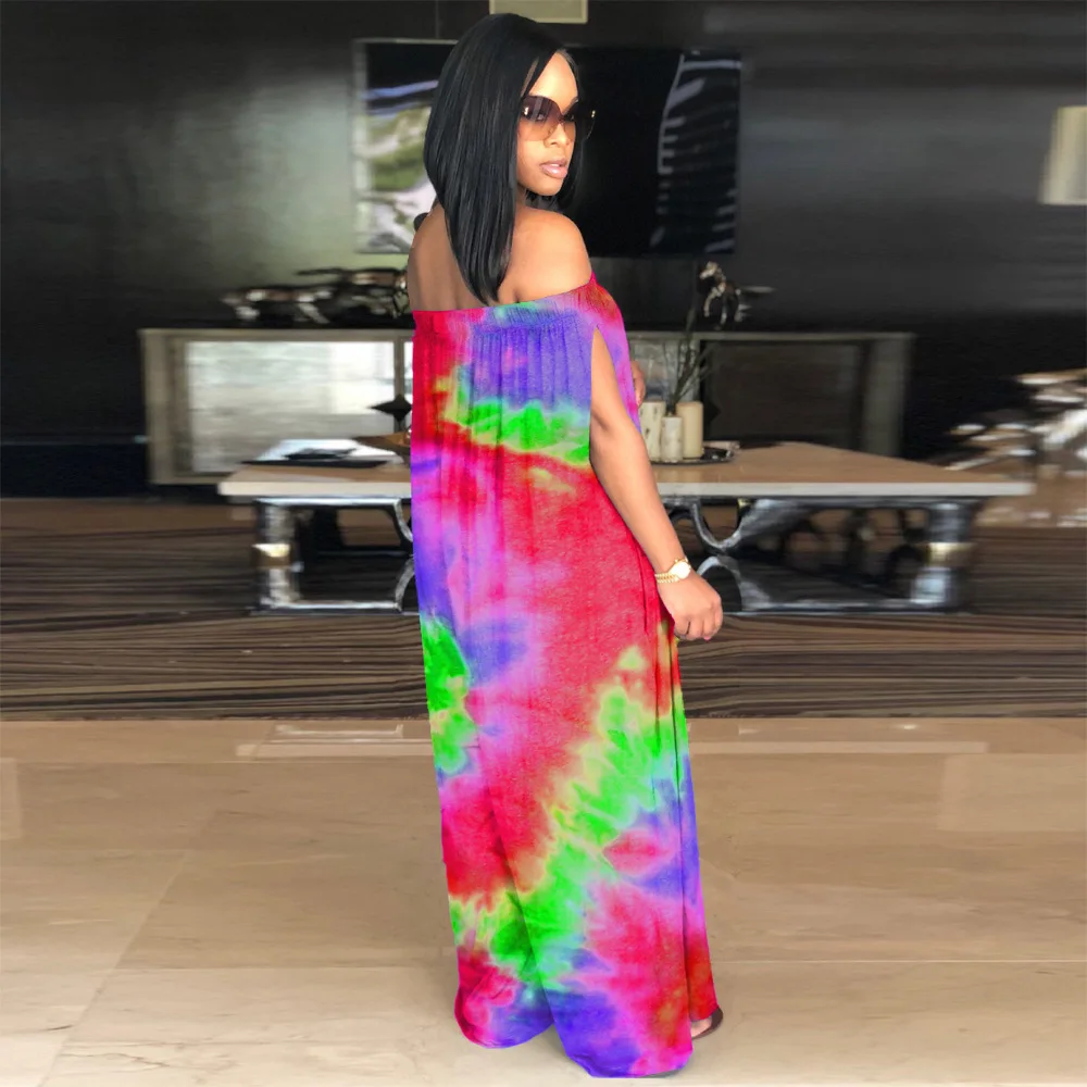 

Women Sexy Slash Neck Sleeveless Plus Size Jumpsuit Casual Fashion Off the Shoulder Tie-dye Loose Wide Leg Jumpsuits Women