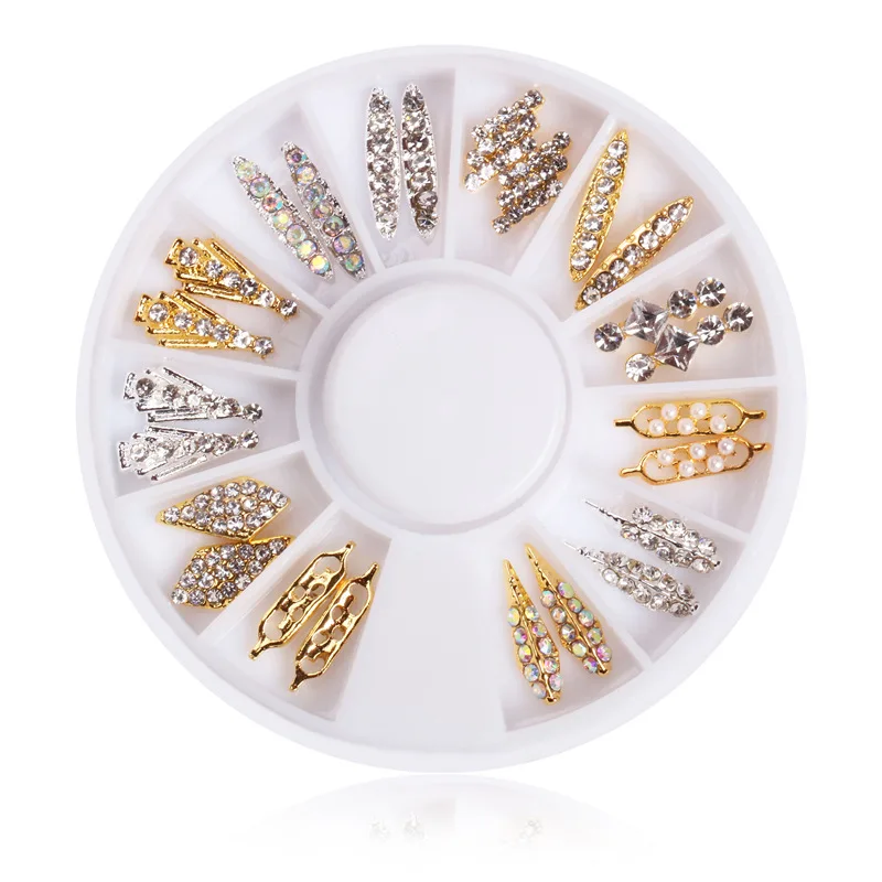 12 Grid Super Shining Diamond Rhinestone Pearl Shell Nail Design Alloy Drill DIY Nail Art Jewelry Decorations In Wheel 10 Styles