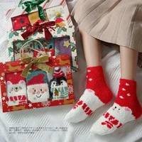 winter cute cartoon printing christmas gift set 3 socks lolita lovely coral womens thick socks warmth new year holiday gift