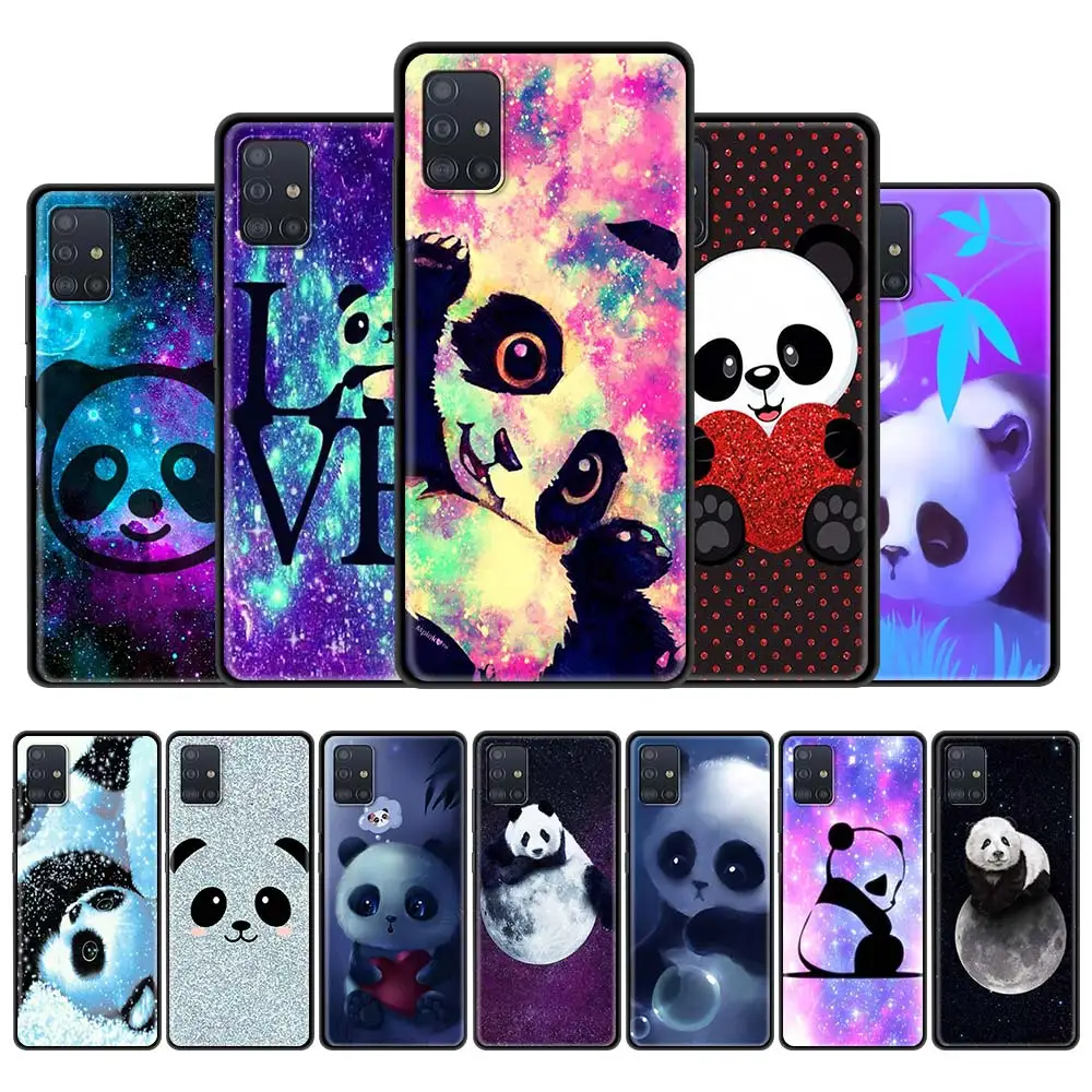 

For Samsung Galaxy A51 A71 A21s A31 A12 A41 M31 M51 Phone Case A52 A32 A11 M30s A42 A01 Black Soft Cover Cute Cartoon Panda Capa