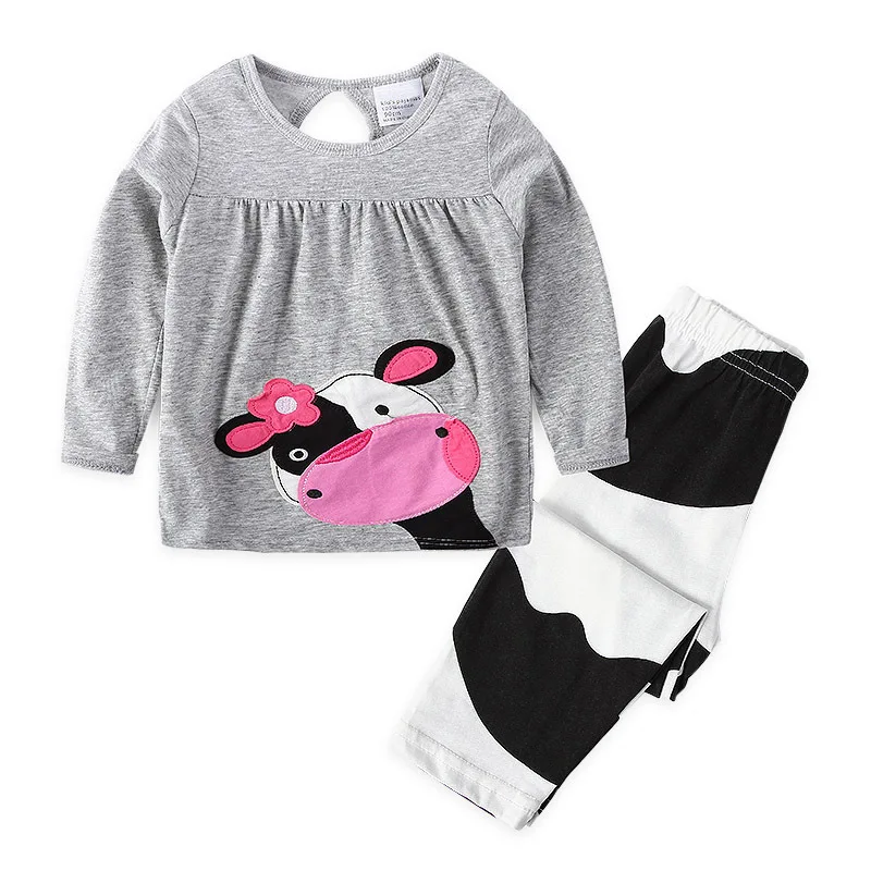 P8061 kids pajamas Г. Пижама с единорогом, косулой нокной, ночная рубашка для девочек рождественские пижамы, De Animales, пижамы, детский пижамный комплект, одежда с вышивкой - Цвет: P8061 kids pajamas