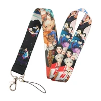 yl260 japanese anime yuri on ice print keychain lanyards for keys id card straps hanging rope lariat students badge holder