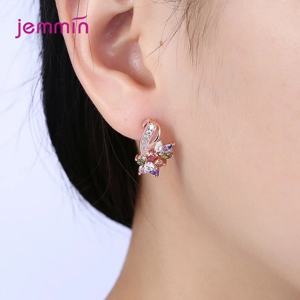 

New Fashion Women Girls 925 Sterling Silver Colorful Cubic Zirconia Stud Earrings Wedding Party Jewelry Earring