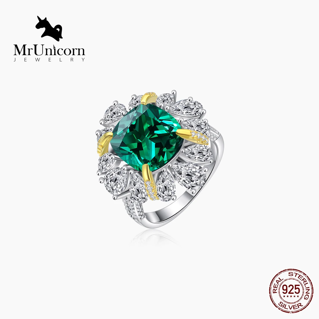 

MrUnicorn S925 Silver retro style green tourmaline ring female Luxury atmosphere gem fliwerring send girlfriend gift silver