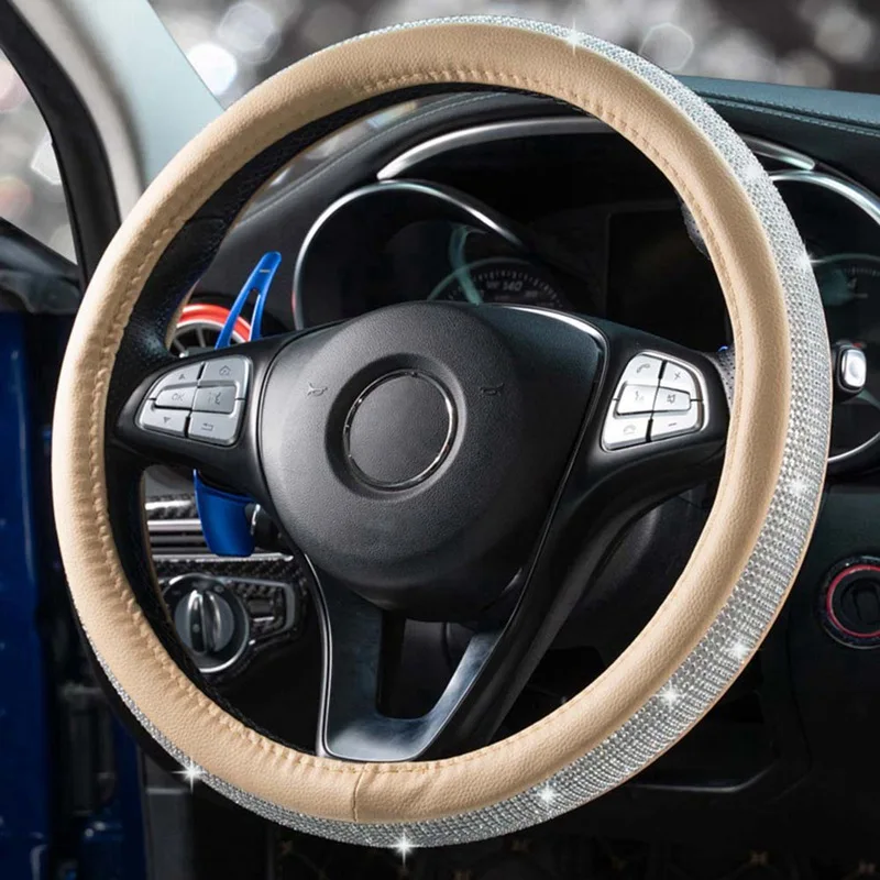 Роскошные хрустальные Автомобильные Чехлы На Руль для женщин девочек кожаные чехлы со стразами для рулей аксессуары для интерьера - Название цвета: BG