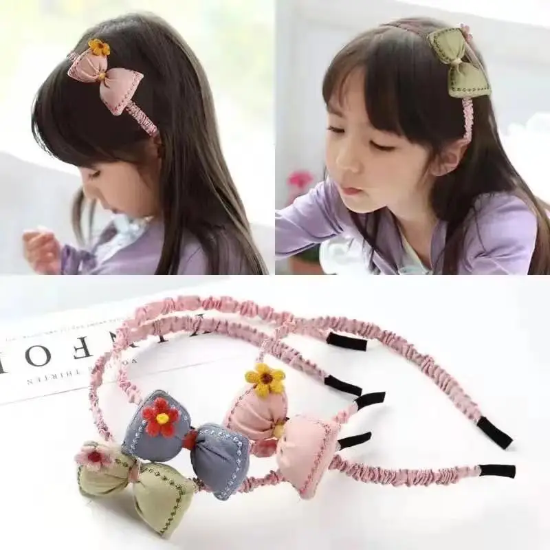 

New Korean Version Three dimensional Cotton Filled Small Pillow Bow Wool Flower Children Hair Hoop Head Clasp