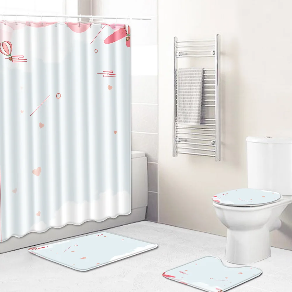 Zeegle Toilet Curtain Bath Mat Set Anti Slip Bathroom Doormat Shower Seat Cover Flannel Soft Pedestal Rug | Дом и сад