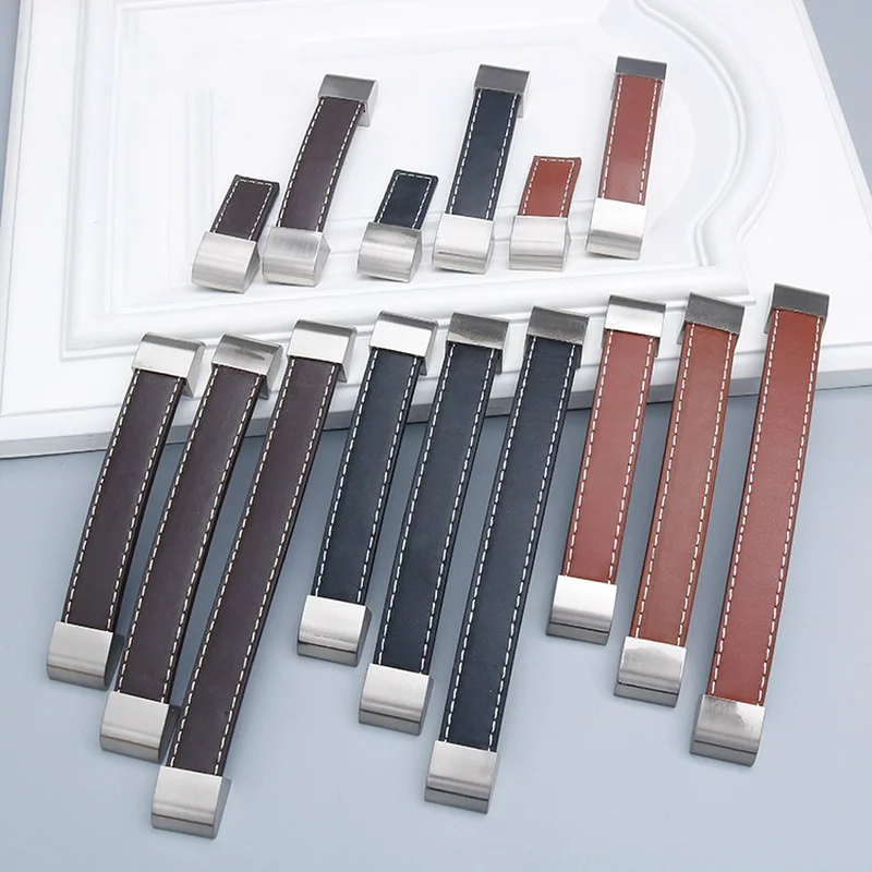 

128mm Leather Handles Furniture Door Knobs Kitchen Cabinet Handles Hardware Modern Home Wardrobe Drawer Pulls Furniture Handles