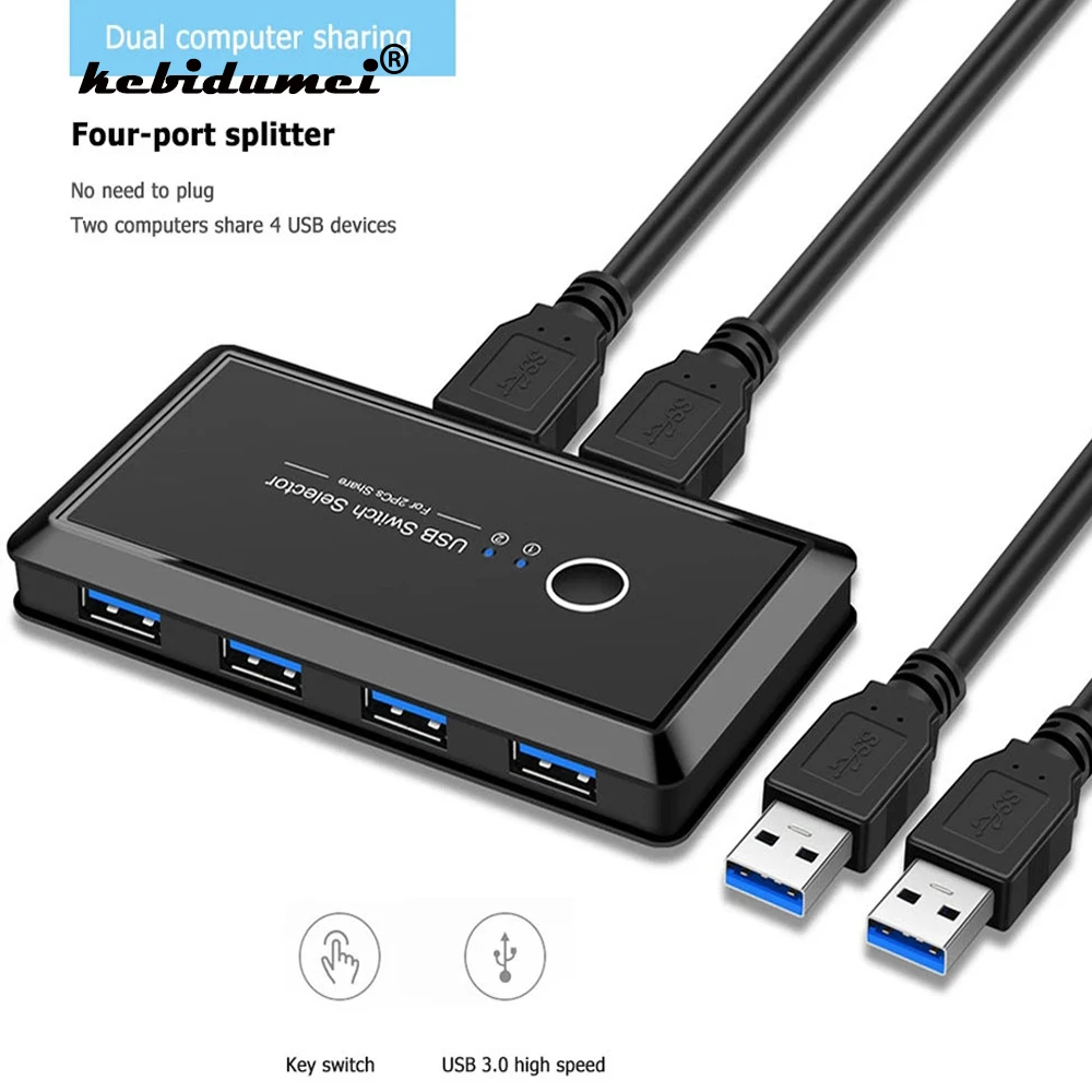 

Высокоскоростной Переключатель USB 3,0 KVM, USB-переключатель, 2 порта, с общим доступом к 4 Устройствам Для клавиатуры, мыши, принтера, монитора, USB ...