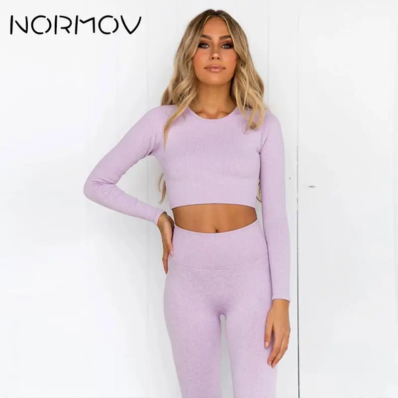 NORMOV женские рубашки бесшовный укороченный топ для тренировок гибкие трикотажные