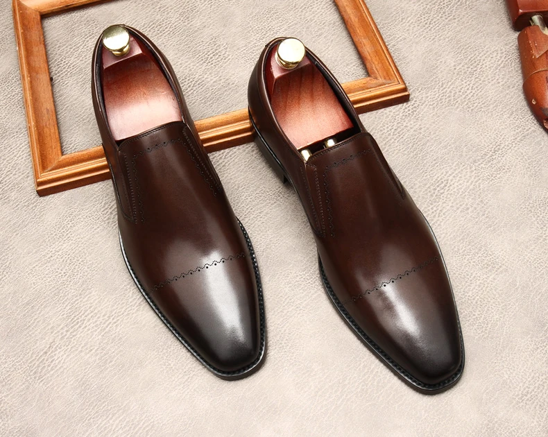 

New Arrivals Mens Fashion Loafers Genuine Leather Black Chocolate Wedding Party Man Dress Shoes Casual Business Men Shoes