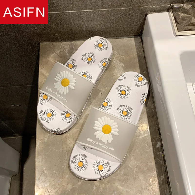 ASIFN Home Cute Flower Slippers Women Summer Non-slip House Mules Indoor Female Slides Bath Thick Soft Bottom Chaussures Femme | Обувь