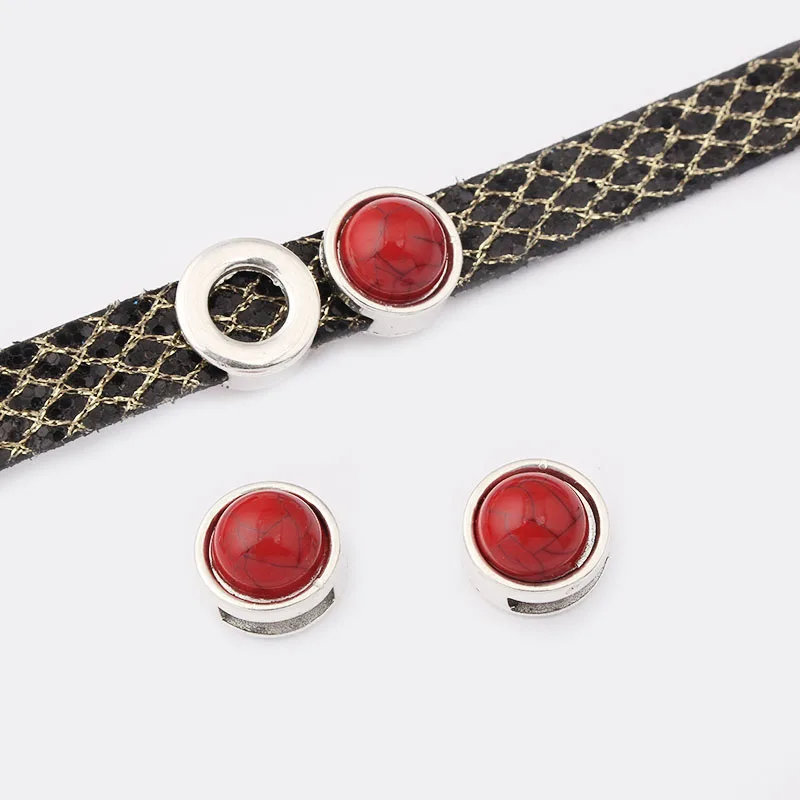 10 шт./лот тибетские серебряные круглые бирюзовые шарики-Слайдеры для плоского