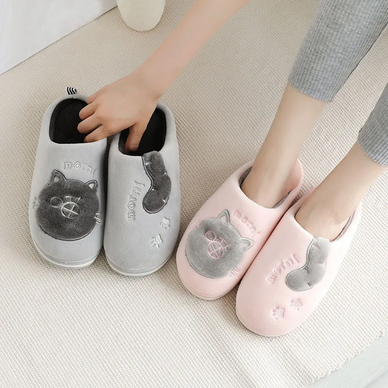 

Women Winter Cotton Slippers Warm Plush Soft Bottom Lovers Indoor Shoes Slip On Cartoon Female Male Home Floor Slides