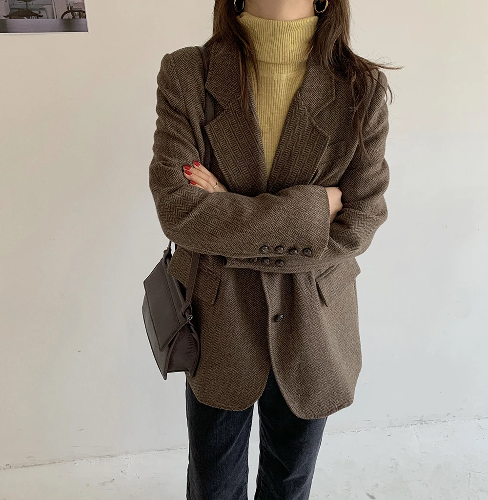 

OL Striped Print Casual Blazer Jacket 2021 New Autumn Winter High Quality Formal Women Blazers Suit Coat Female