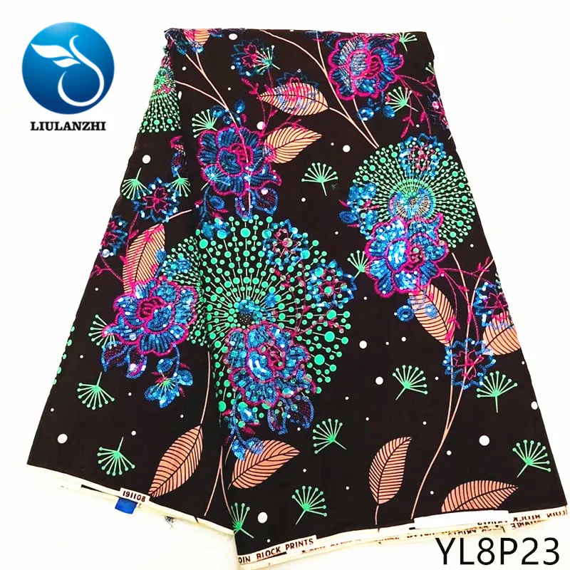 

LIULANZHI african wax fabrics Wholesale 100%Cotton wax embroidery sequins fabrics for dress 6yards free shipping YL8P18-YL8P28